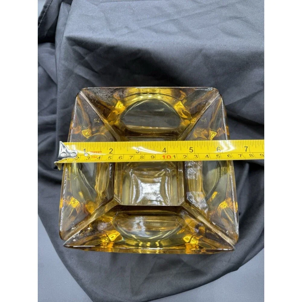 Vintage 1970's Retro Thick Gold Amber Glass Vase Candle Votive Planter